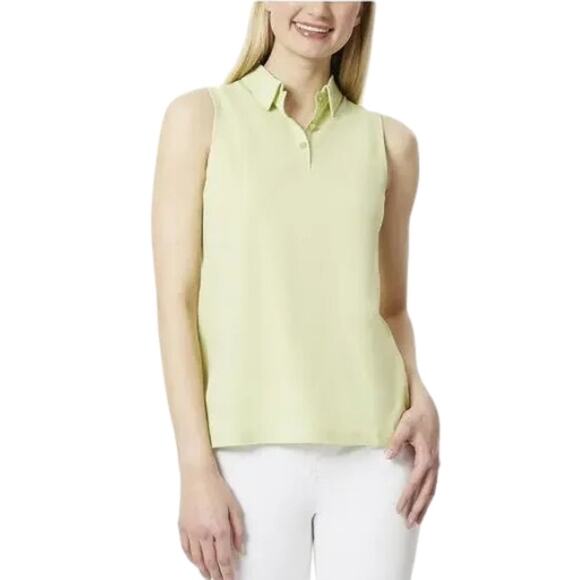 Jones New York Sleeveless Tank Top Collared Button Placket Yellow Green W M NWT - Picture 1 of 10